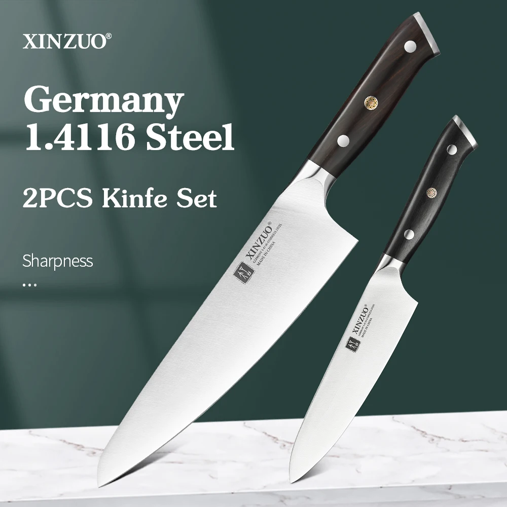 

XINZUO 2PCS Kitchen Knife Set Stainless Steel High Hardness Knife Set 56-58HRC Multi-purpose Knives With Wooden Handle