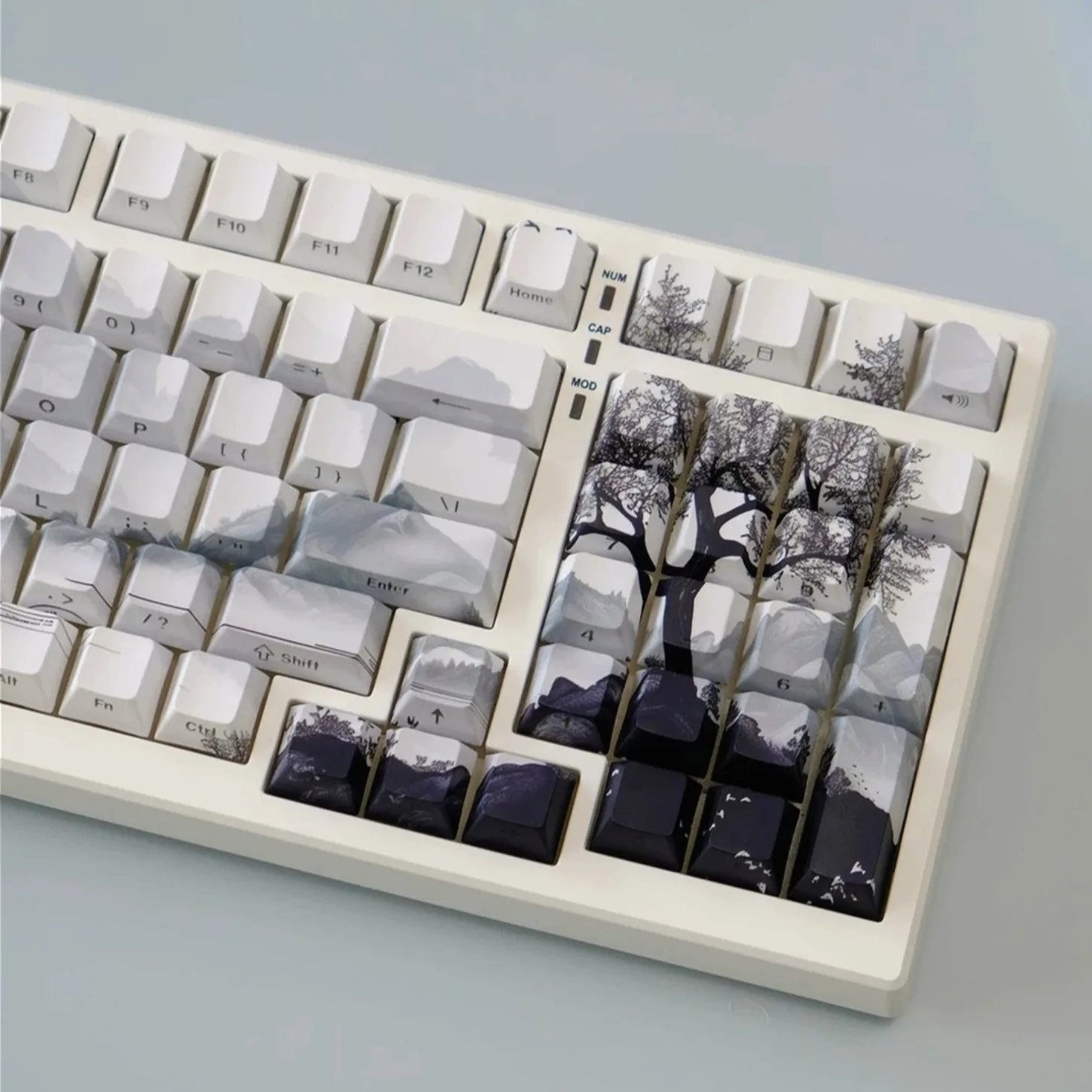 

136 Keys Ink Wash Painting PBT Keycaps Cherry Profile Side Printed Backlit for Wooting Mechanical Keyboard
