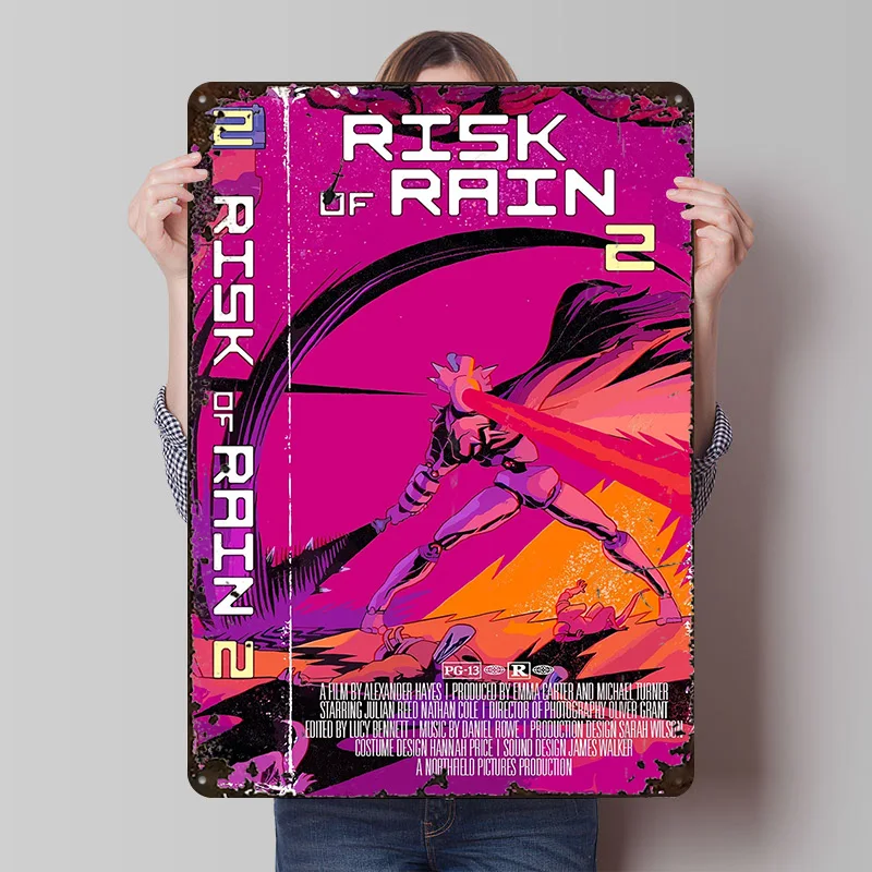 Risk of Rain 2 Spielkunst Gedrucktes Poster Maßgefertigte Retro-Wandkunst Vintage Metallschilder zur Dekoration Garagenzubehör Haus