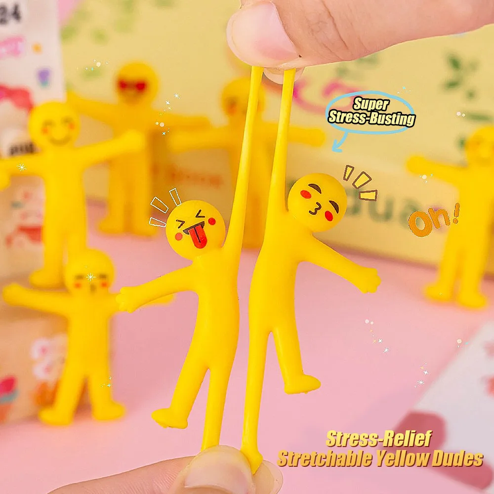 Ventile seu estresse com este mini cara amarela elástica! Um brinquedo mole e puxível, perfeito como presente para crianças.