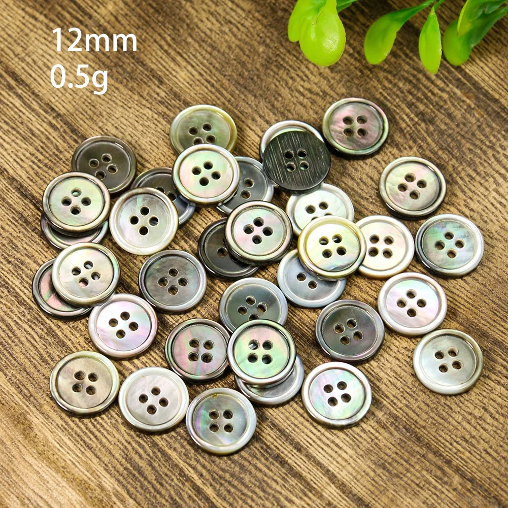 10PCS Natural black Mother of pearl Thin Edge 4 Hole Shirt Knit Sweater Sewing Scrapbook Accessories Clothing Decoration