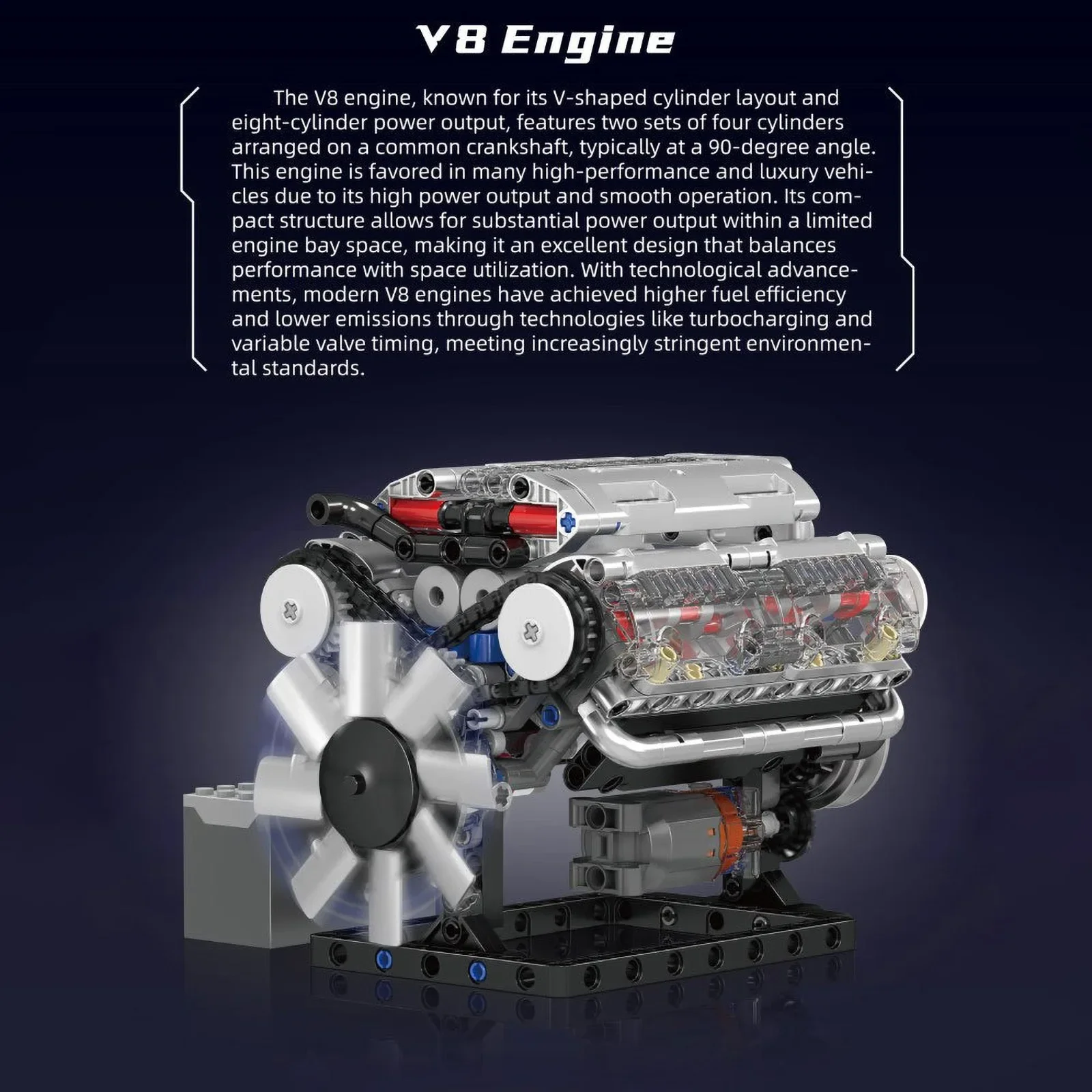 Mould King 10088 Series 535pcs V8 Engine Scale Model Kit with Battery and L Motor