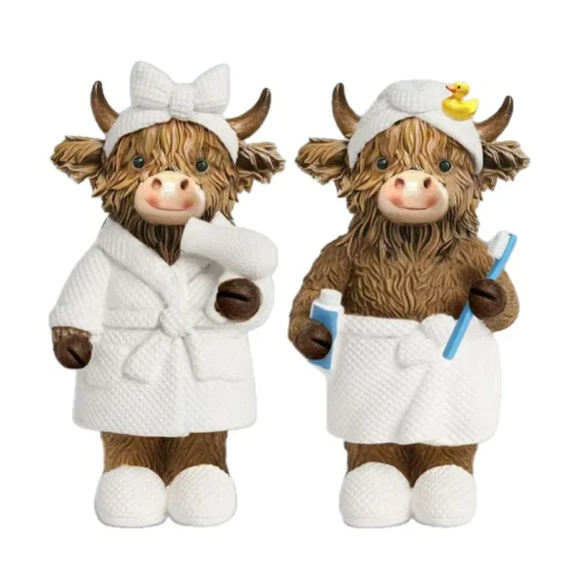 Bathrobe Highland Cow Bathroom Figurine Bathroom Cow Bath Decor Scottish Lovers Gifts Home Garden Kitchen Office Decoration