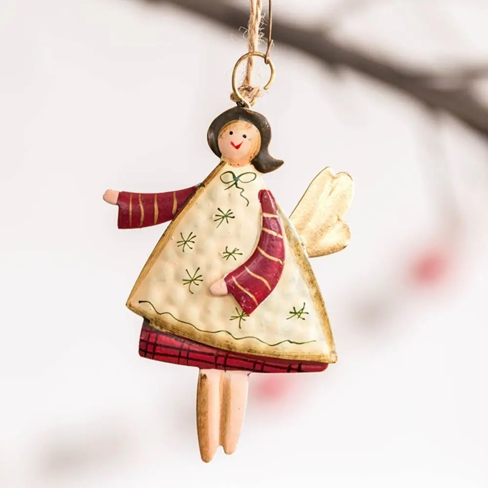 Angel Girl Xmas Angel Girl Pendant Santa Claus DIY Christmas Santa Ornaments Hand-painted Iron Craft Christmas Tree Accessories