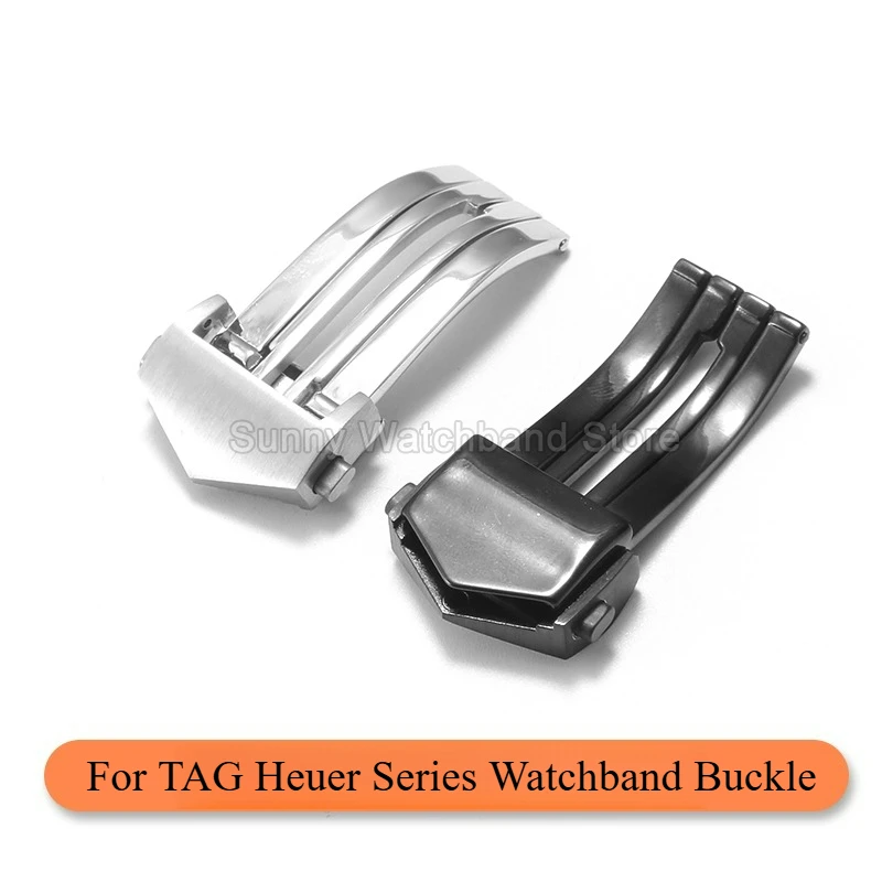 High Strength 18mm Black Silver Butterfly Clasp Easy To Adjust Firm Closure for TAG Heuer Monaco Aquaracer Solid Steel Buckle