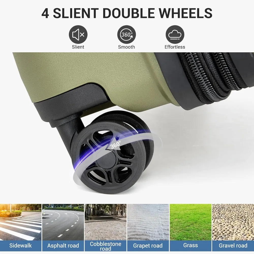 Expandable 20 Inch Spinner Luggage with Durable Hardside and Hidden Cup Holder, Lightweight for Travel