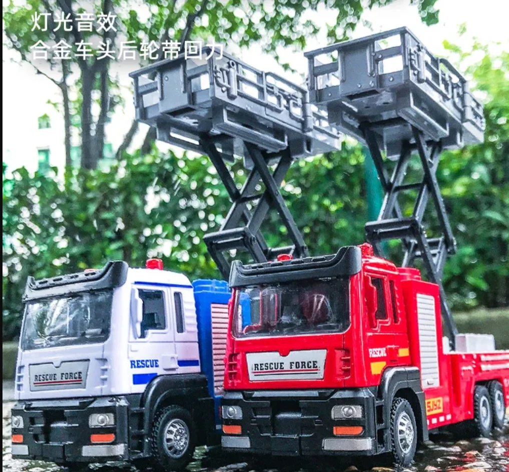 Zabawka Model Samochodu z Dźwiękiem i Światłem, Powrotny Mechanizm, B329, Lokomotywa Stopowa, Wózek Strażacki Podnoszący Strażak, Symulacja Samochodu Inżynieryjnego