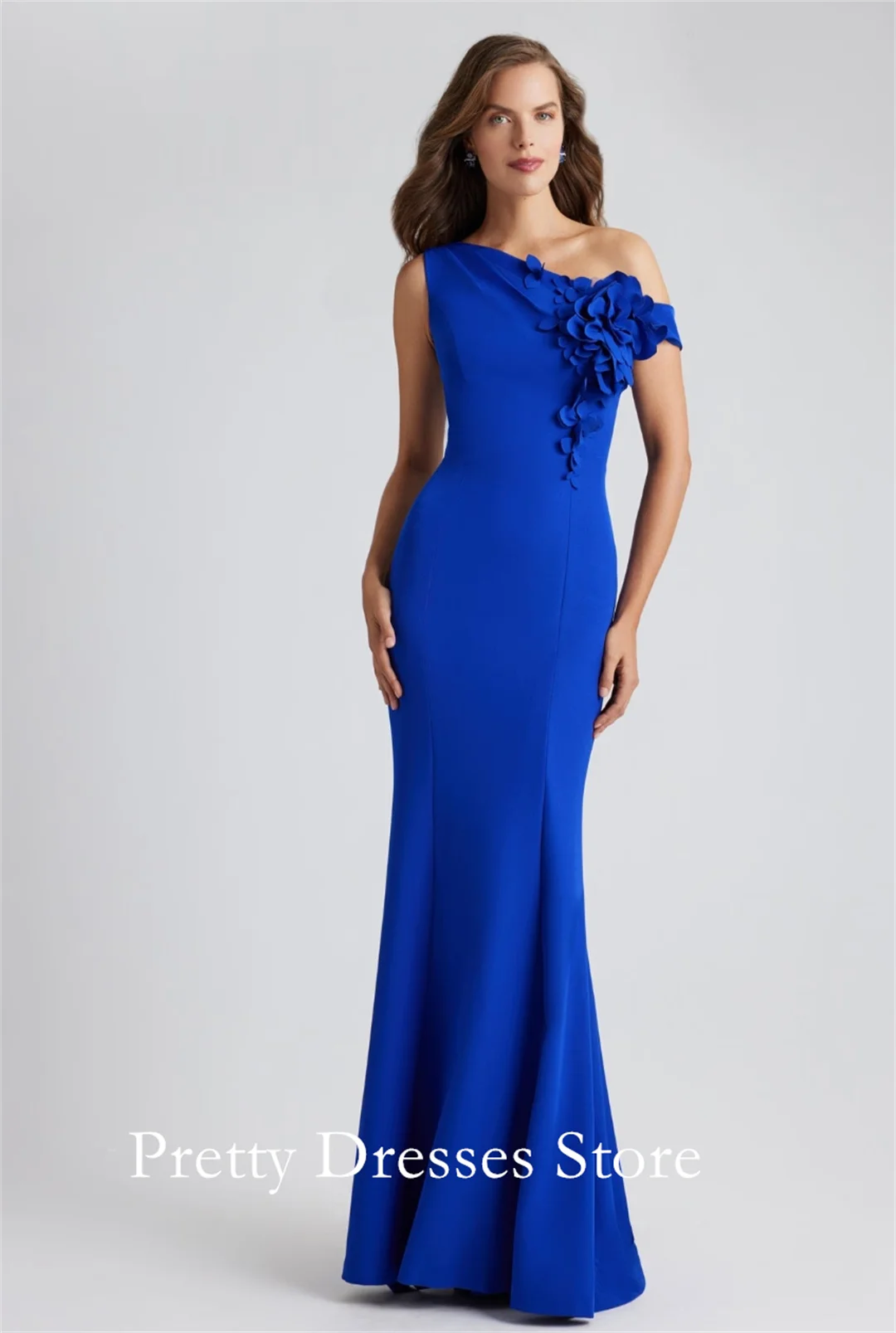 

Эластичное креповое платье на одно плечо с 3D цветочной отделкой, синие вечерние платья русалки, вечерние платья по индивидуальному заказу для выпускного вечера, вечеринки для женщин и невесты
