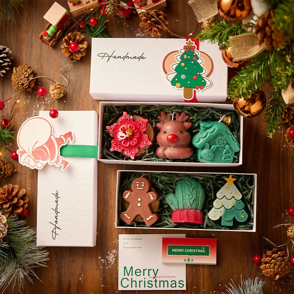 Handmade Christmas Scented Candle Gift Set,Tree Glove Fragrances Candles,Xmas Home Decor Atmosphere Gift