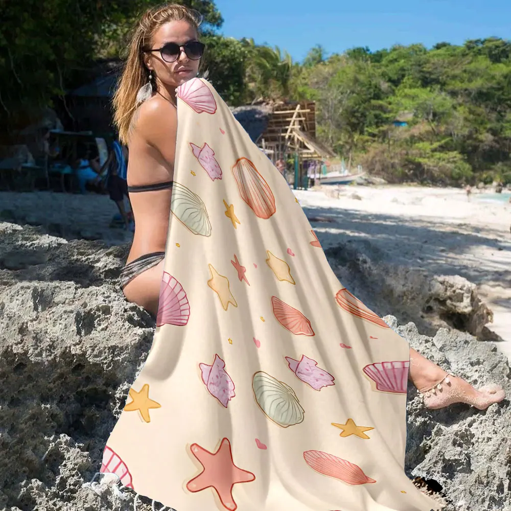 Cute Pastel Seashell Star Quick Drying Microfiber Beach Towel Lightweight for Swimming Camping Yoga - Bath Towel