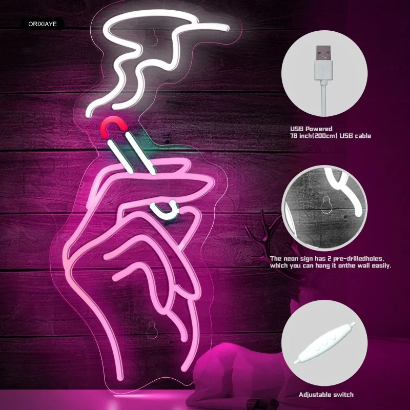 Letrero de neón de mano para decoración de pared, luz LED rosa para habitación, Hip Hop, dormitorio, cueva de hombre, Bar, tienda, Fiesta en casa, decoración artística (Rosa + azul + blanco), 5V, USB