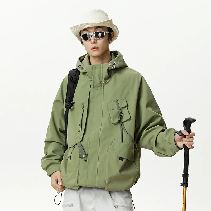 Couple Outdoor Cargo Jacket Men Women Loose Casual Techwear 3 Proof Hooded Jacket Cityboy Streetwear Track Coat Outerwear
