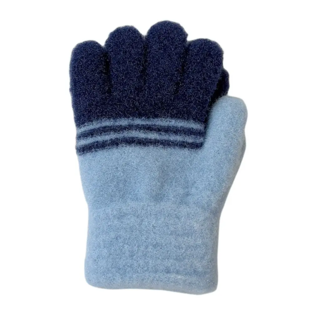 Fashion Contrast Stripes Kids Gloves Thickening Outdoor Sports Knitted Thermal Gloves Windproof Winter Warm Full Finger Mittens