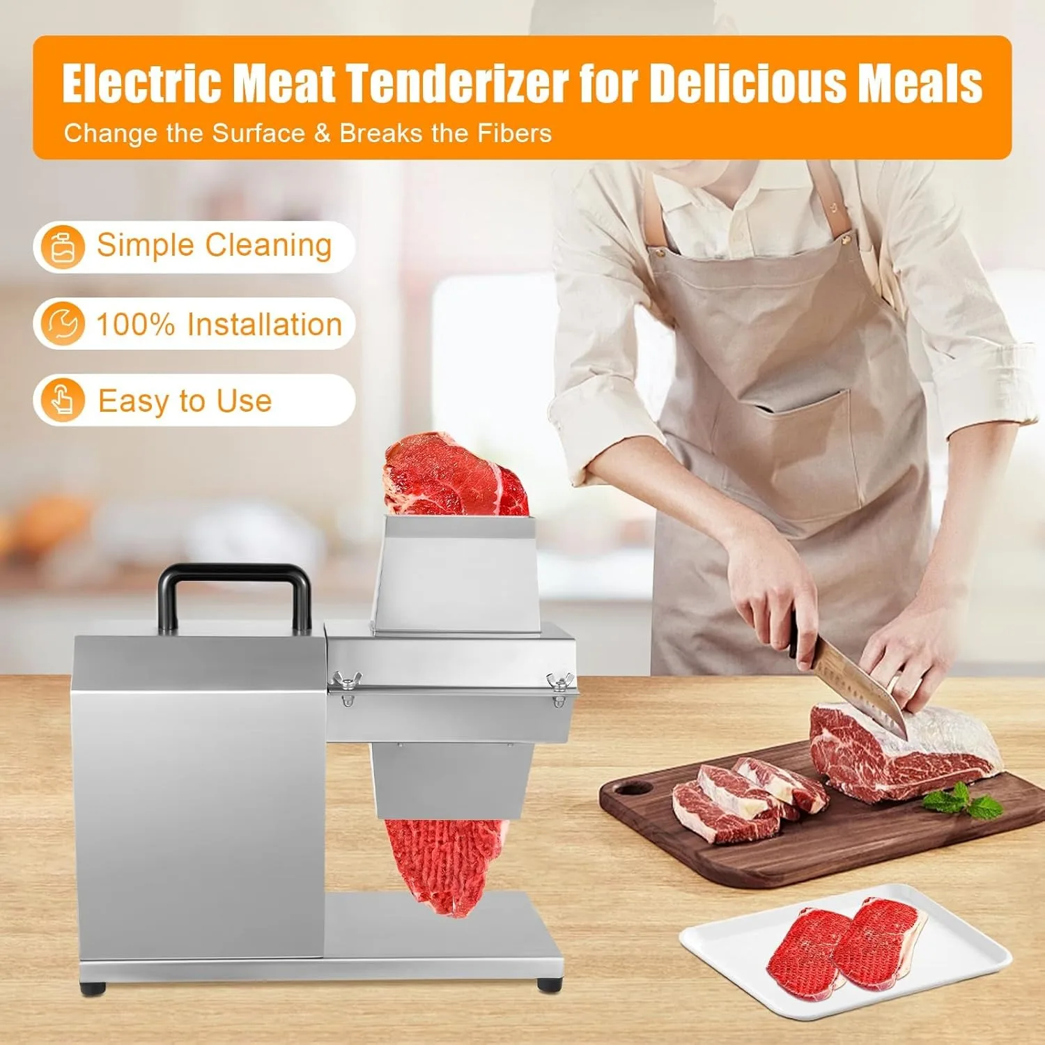 Electric Meat Tenderizer Machine, Commercial Heavy Duty Meat Cuber Tool Stainless Steel for Tenderizing Beef Turkey Chicken Pork