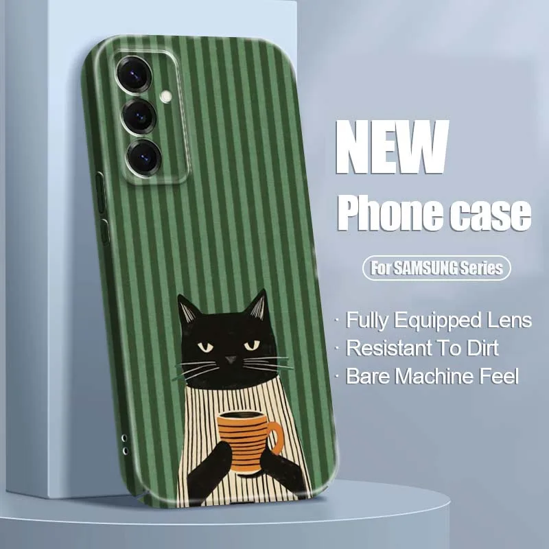 Cartoon Black Cat Cup For Samsung A73 A57 A56 A55 A53 A51 A37 A36 A35 A26 A21s A16 A15 A07 5G Feilin Shell Phone Case