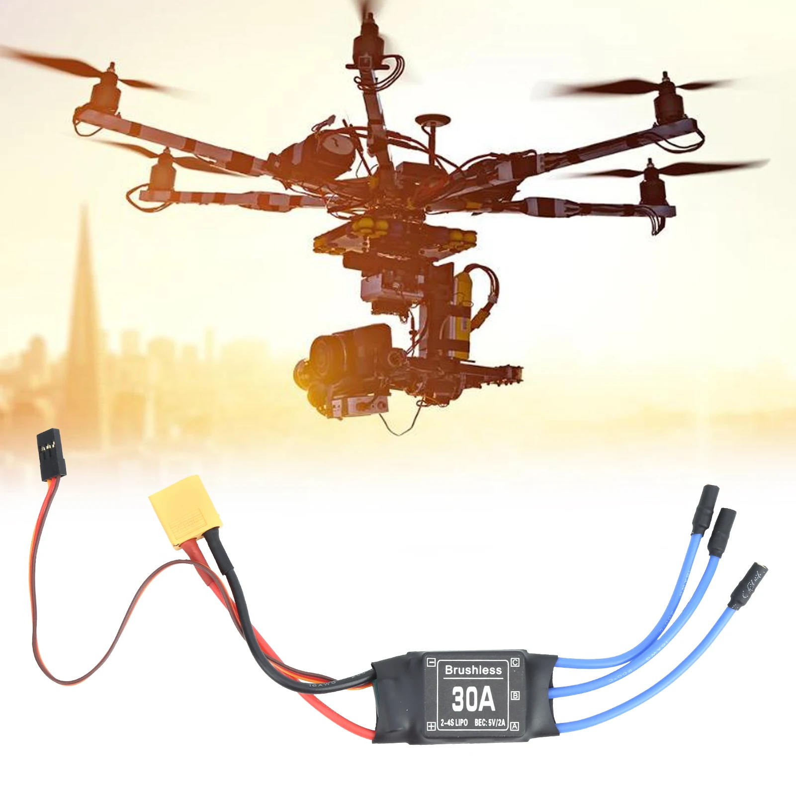 電子速度コントローラー,rcリモコン,esc,xt60,rc部品,30a,ブラシレス,ドローン,ヘリコプター,fpv,航空機用