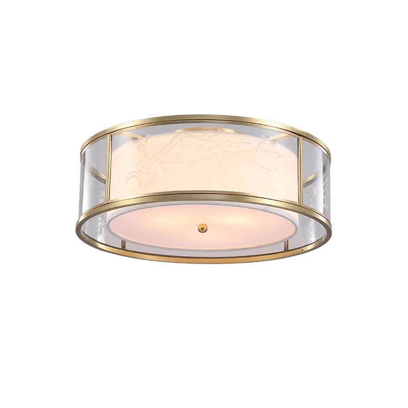 

Modern Minimalist Living Room Dining Room Lamp Luxury Study Room Warm Bedroom Round Copper Glass LED Ceiling Lights