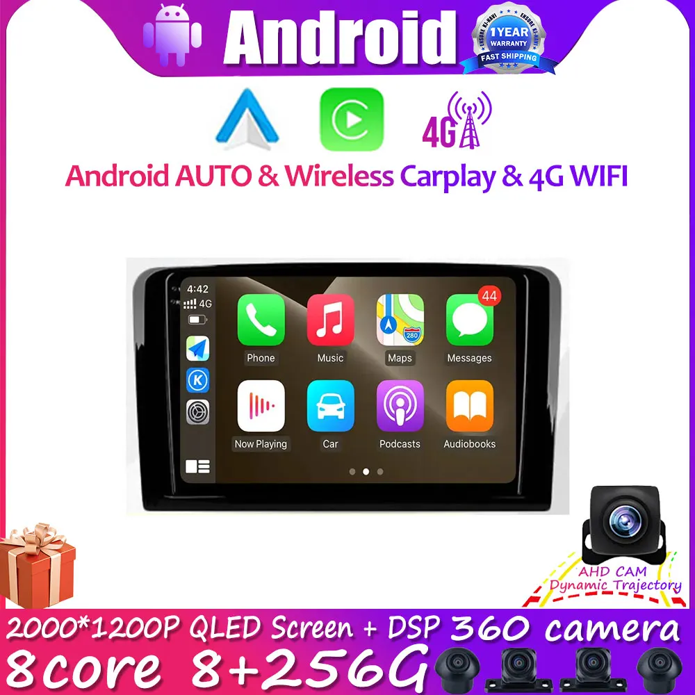 Android 14 For Mercedes Benz ML 320 ML 350 W164 2005-2012 GL WIFI Car Radio Multimedia Player GPS Navigation 4G Lte Carplay