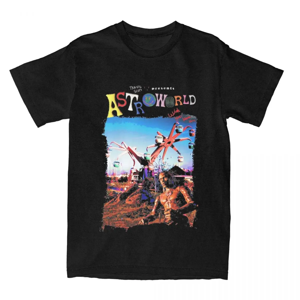 Rapper Cactus-Jack Hiphop Astroworld T Shirts Men's Cotton Leisure T-Shirt Round Collar Tee Shirt Short Sleeve Clothes Plus Size