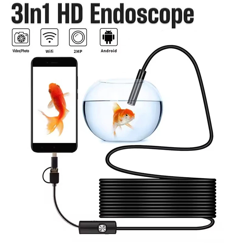 Pipe Inspection Endoscope Camera 5.5mm Type C USB Flexible Snake Borescope With LED Light For Android Phone And Laptops Computer