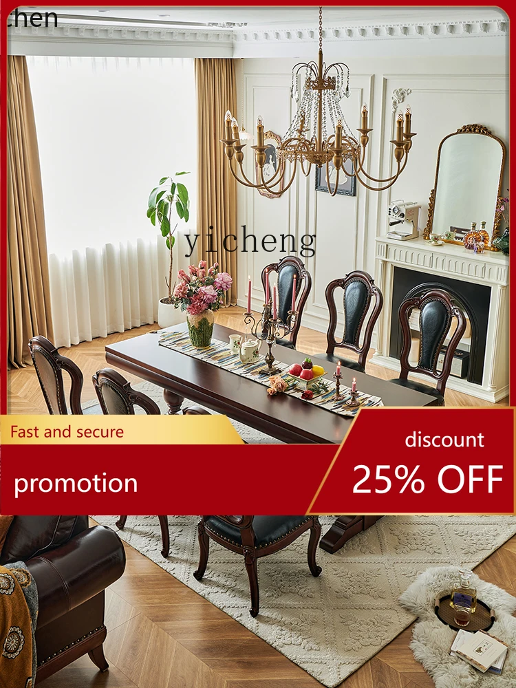 

HXL all solid wood dining table walnut retro home dining room rectangular strip table