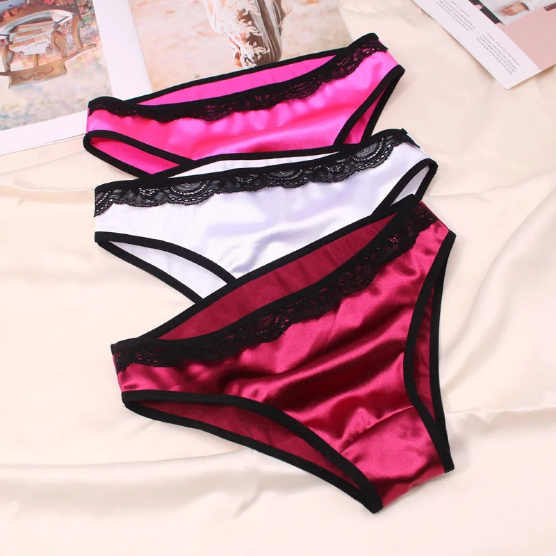 

Women'ssilkssatinsComfortable Breathable Cotton Panties Women Low WaistLace EdgeSweet Triangle Pants Knitted High-quality Pantie