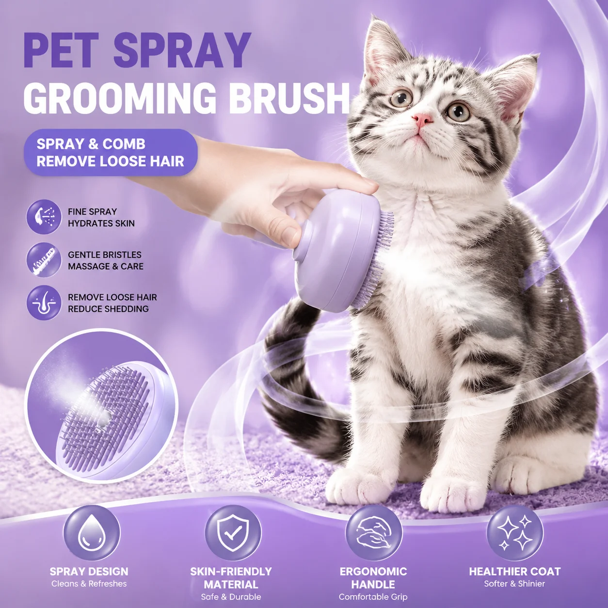 

Sanrio Kuromi Cute Cartoon Fine Mist Spray Pet Grooming Brush Comb Care Accessory SelfCleaning Pet Comb Cat Dog Hair Remove Tool