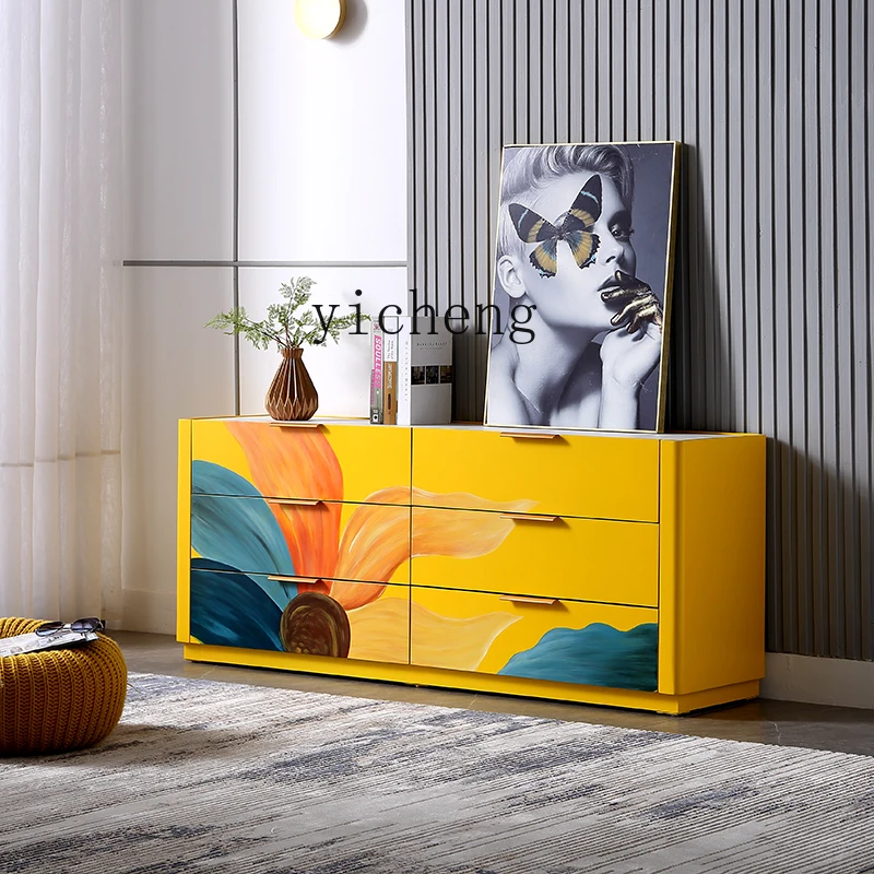 

XL painted six-chest cabinet decorative cabinet shopping mall beauty salon hair shop display cabinet yellow