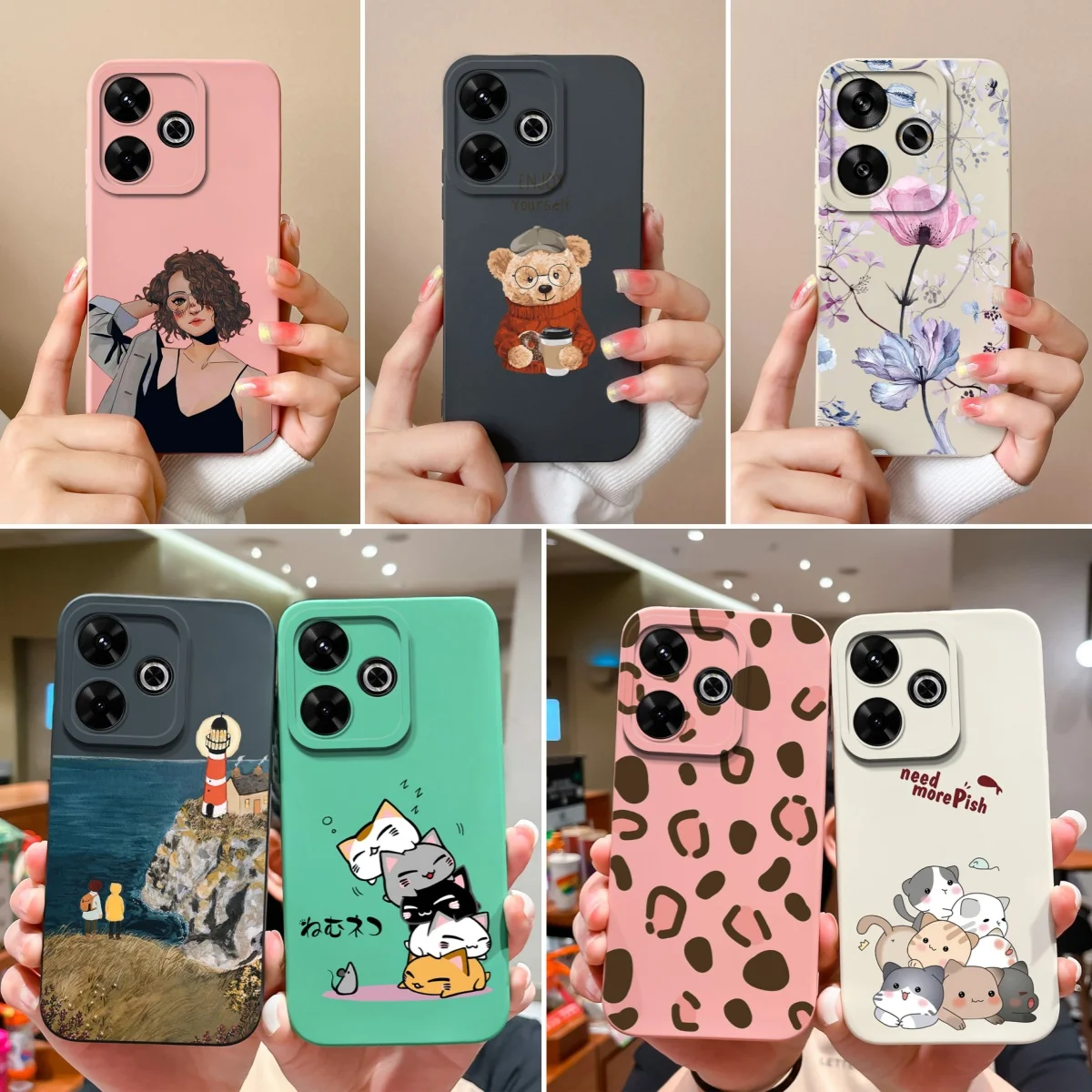 Covers Voor Redmi 13 4G Telefoon Case Leuke Cartoon Camera Bescherming Carcasa Voor Xiaomi Redmi 13 Anti Choc Vloeibare siliconen Back Cover
