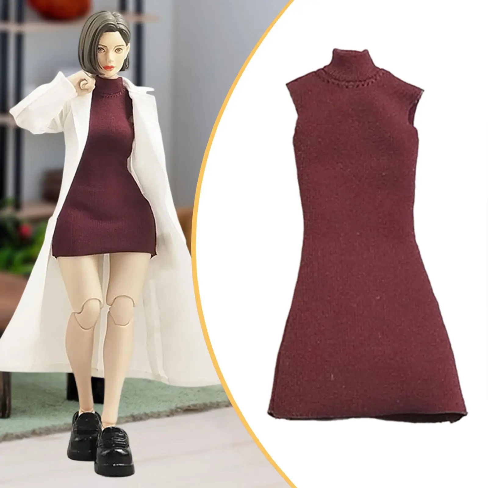 

Кукольная одежда Модная коллекция Дисплей 1:12 Платье с высоким воротом для фигуры 6 дюймов