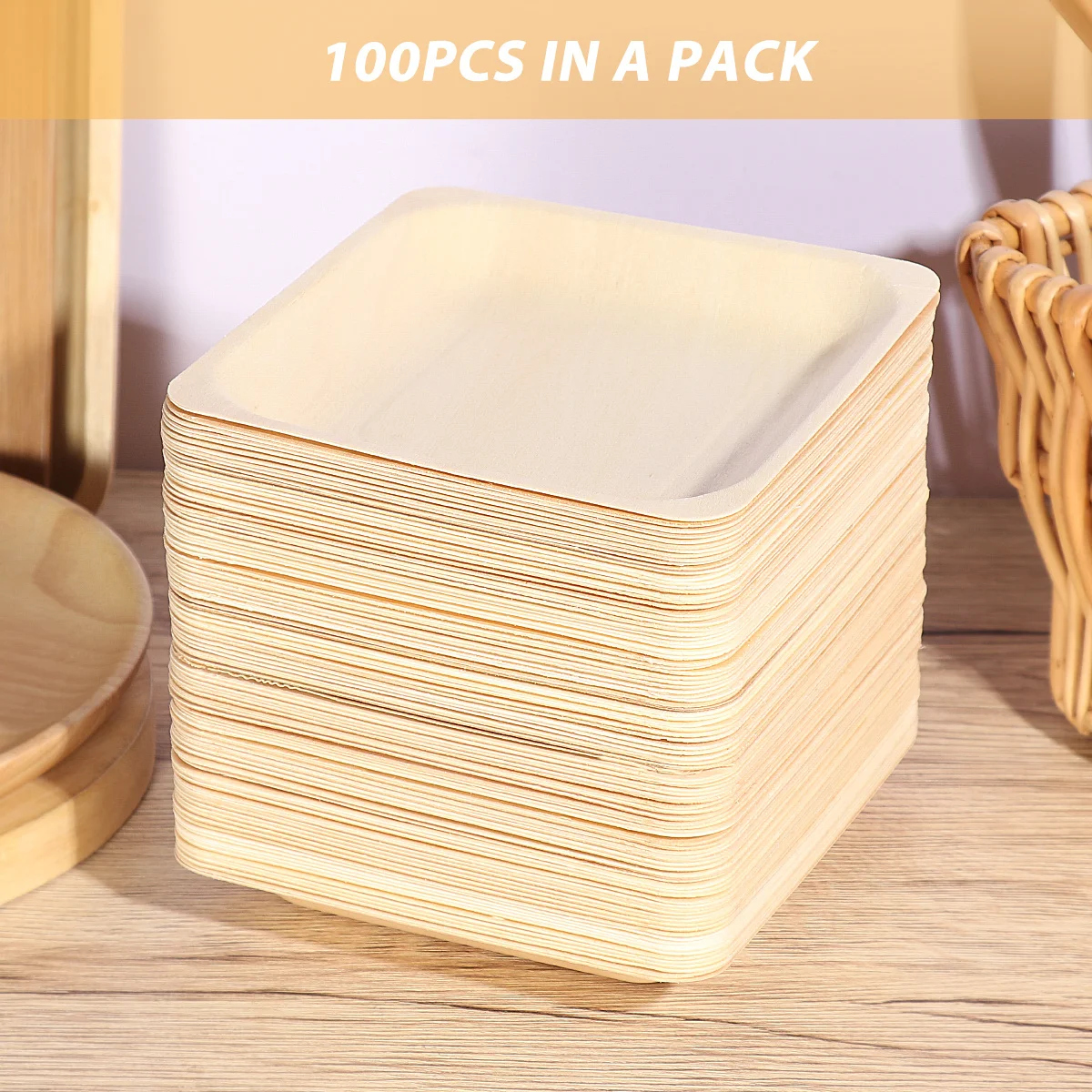 

ROSENICE 100 Pcs Biodegradable Wood Fiber Plates Disposable Tableware for Restaurant Home Event Use 140x140mm
