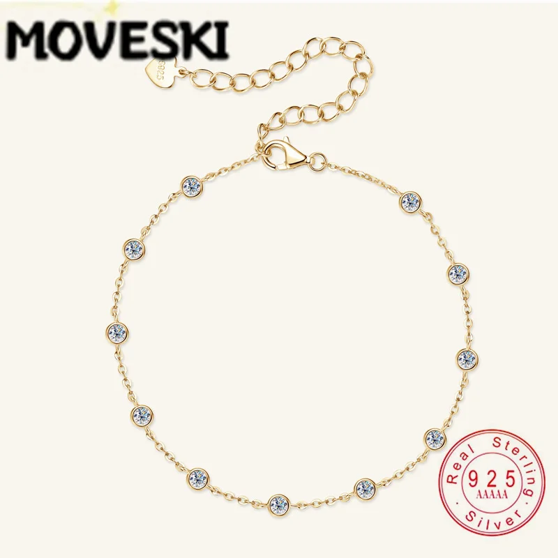 

Браслет MOVESKI из стерлингового серебра 925 пробы для женщин, с круглыми муассанитами в оправе, регулируемое украшение для рук