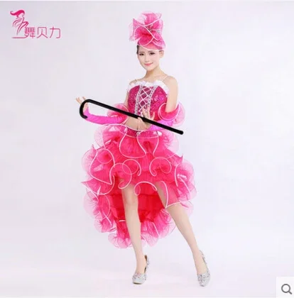 

(top+skrit+cuff)female Costume Modern Dance Clothing Jazz Dance Costumes Sequined Dresses Pink Adult Clothing Singer Dancer Star