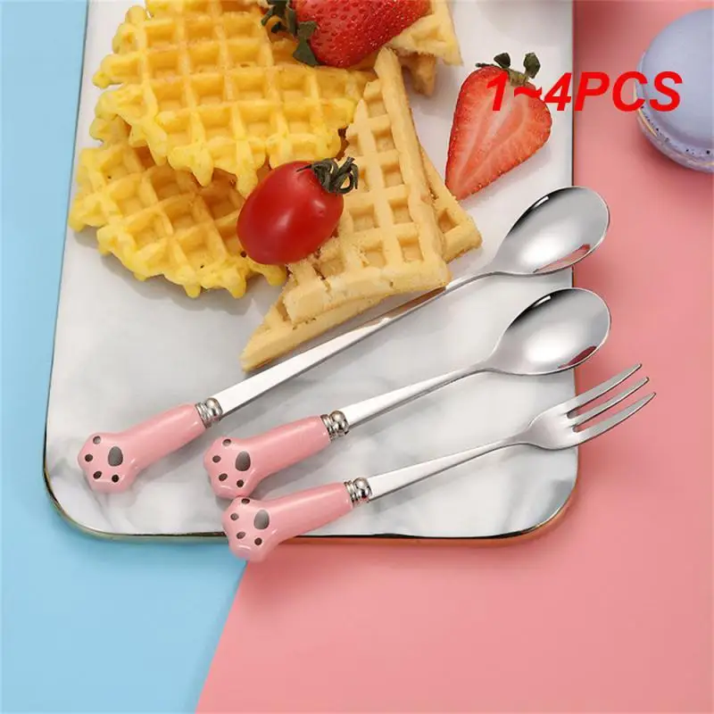 1~4PCS Cartoon Childrens Spoon Edges Mirror Polished Food Grade Cute Six Color Optional Household Accessories Cartoon Spoon Fork