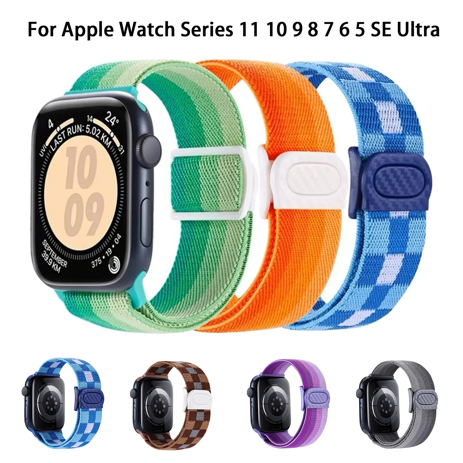 Nylonarmband für Apple Watch Band 45 mm 42 mm 44 mm 41 mm 46 mm elastisches Carbon-Armband iWatch-Serie 11 10 9 8 SE Ultra 2/3 Bänder