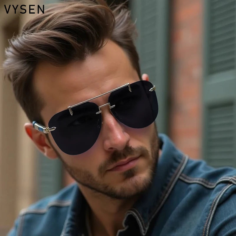 

Steampunk Vintage Rimless Pilot Sunglasses Men 2025 Luxury Brand Trendy Oversized Oval Double Beam Metal Punk Sun Glasses Shades