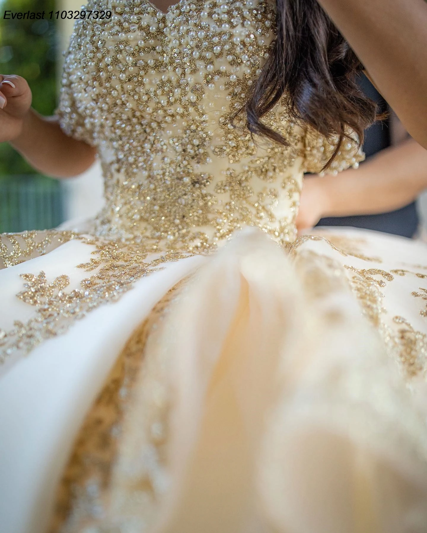 Evlast Mexicaanse Ivoor Quinceanera Jurk Baljurk Gouden Kanten Applique Kralen Ruches Korset Sweet 16 Vestidos De 15 Anos Tqd823