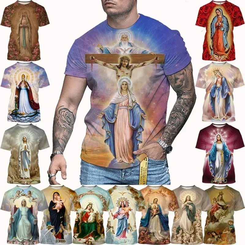 

2024 Men/Women Casual Streetwear Top Personality Fashion Faith Style Short Sleeved Blessed Virgin Mary 3D Printing T Shirt