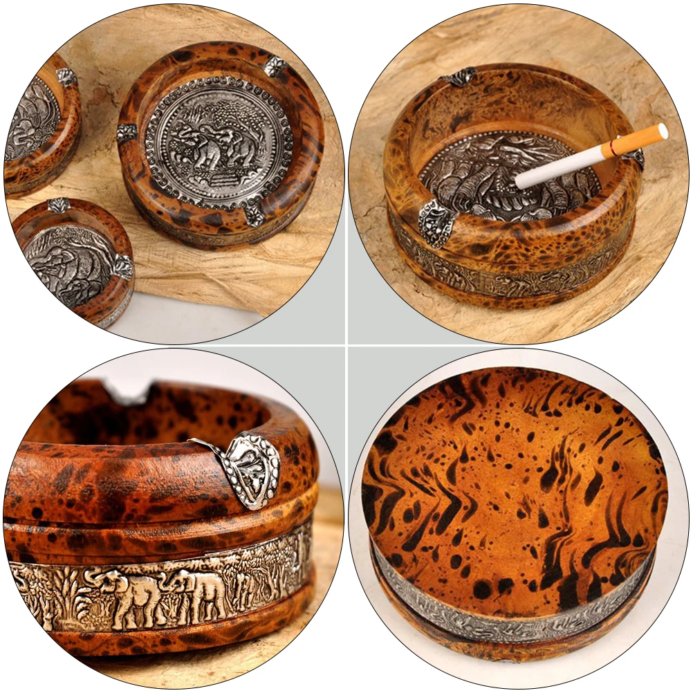 

1pc Leopard Pattern Wooden Craft Round Home Office Decor Smoke Accessories Desktop Decor Practical Desktop Ornament