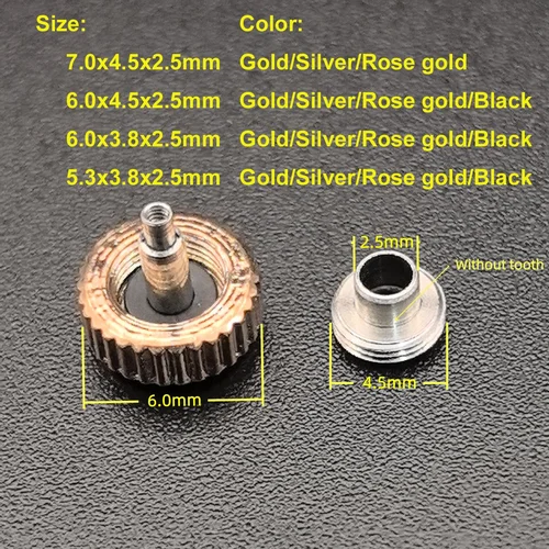 Imagen 1 del producto Juego de piezas de corona de reloj de rosca externa/interna de 7/6/5,3mm para accesorios de reloj RLX /SK, corona de reloj inoxidable de repuesto