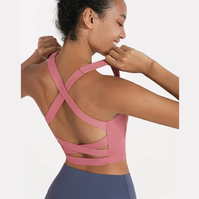 

Women's Cross-back Sports Bra Shockproof Running Fitness Vest With Padded Cups Summer Comfortable Yoga Pilates Sports Tank Top