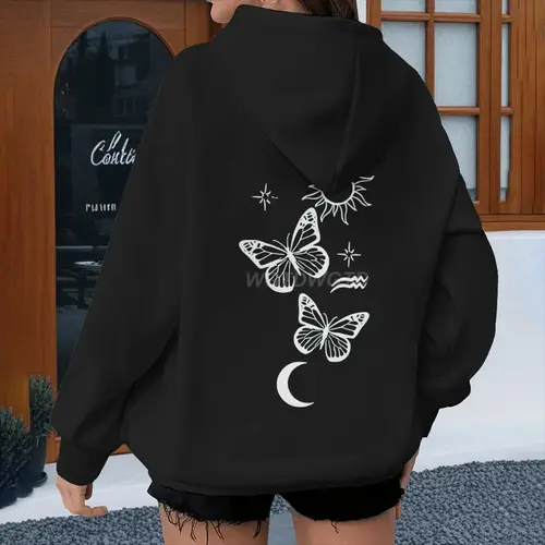 Imagen 2 del producto Sudadera con estampado de Luna y mariposa para mujer, camisa estética Vintage con capucha, Tops informales de moda Y2K, ropa de mariposa para mujer