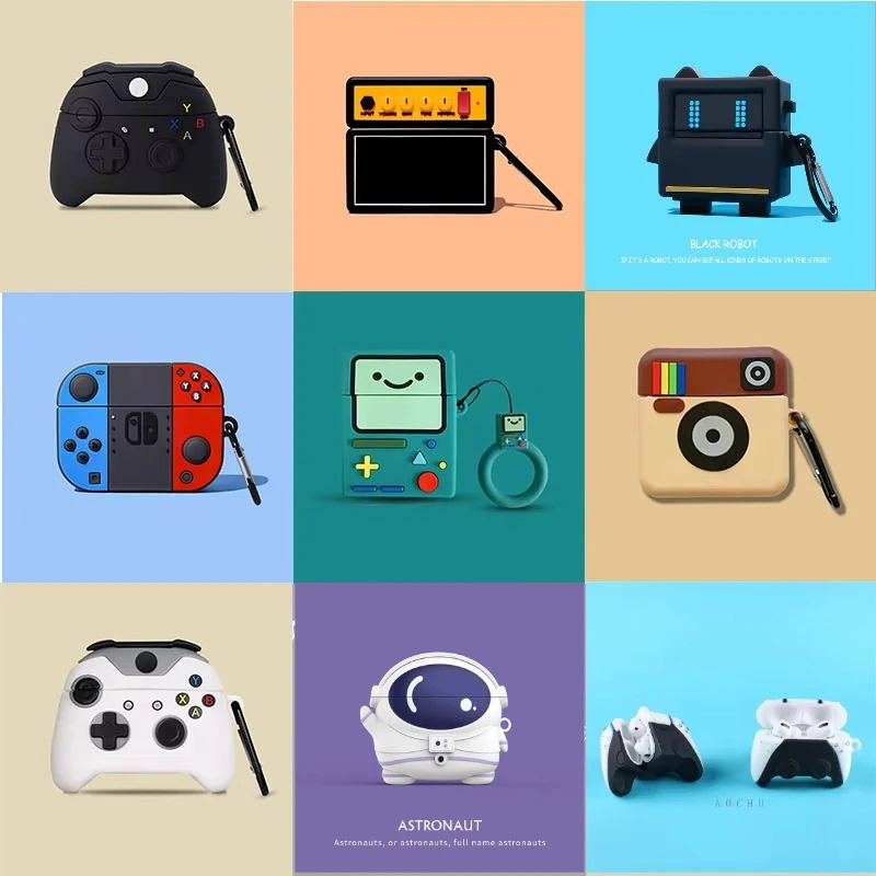 Funda de auriculares Retro 3D para Airpods 1, 2, 3, 4 Pro 2, caja para auriculares inalámbricos, controlador de juego de cámara, funda protectora de silicona suave