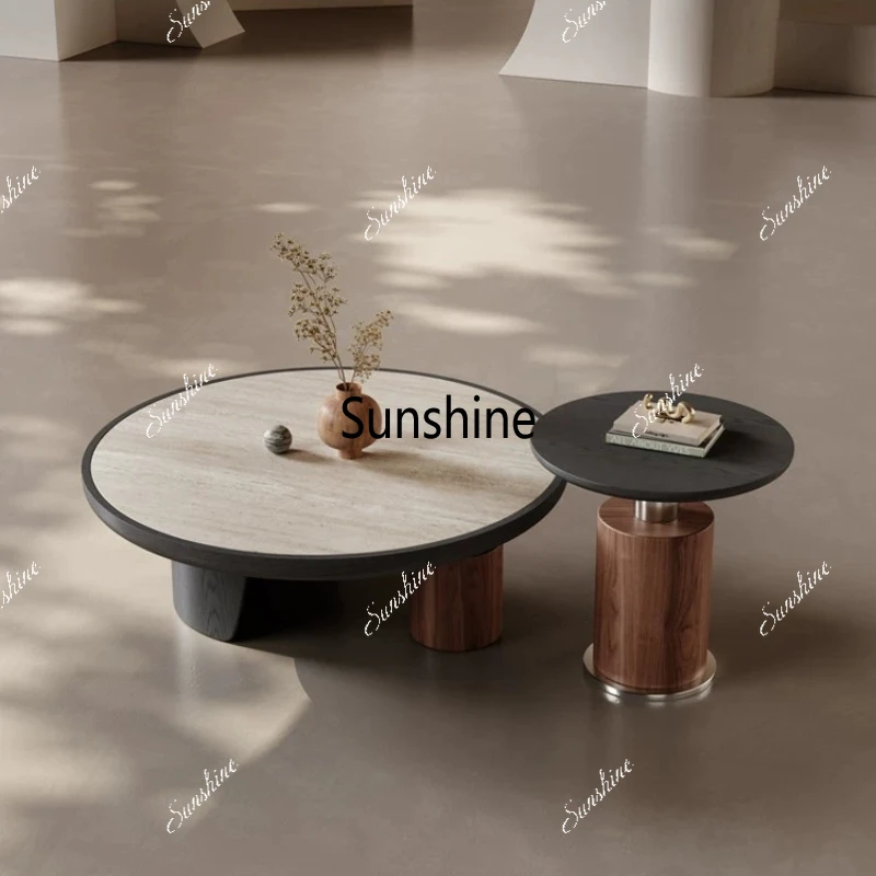 

Medieval travertine rock slab coffee table living room household round coffee table combinationTJ