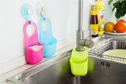 Kitchen Bathroom Sink Hanging Storage Bag Rack Holder Cartoon Soap Dish Organizer Box Sink Snap Storage Soap Sponge Container