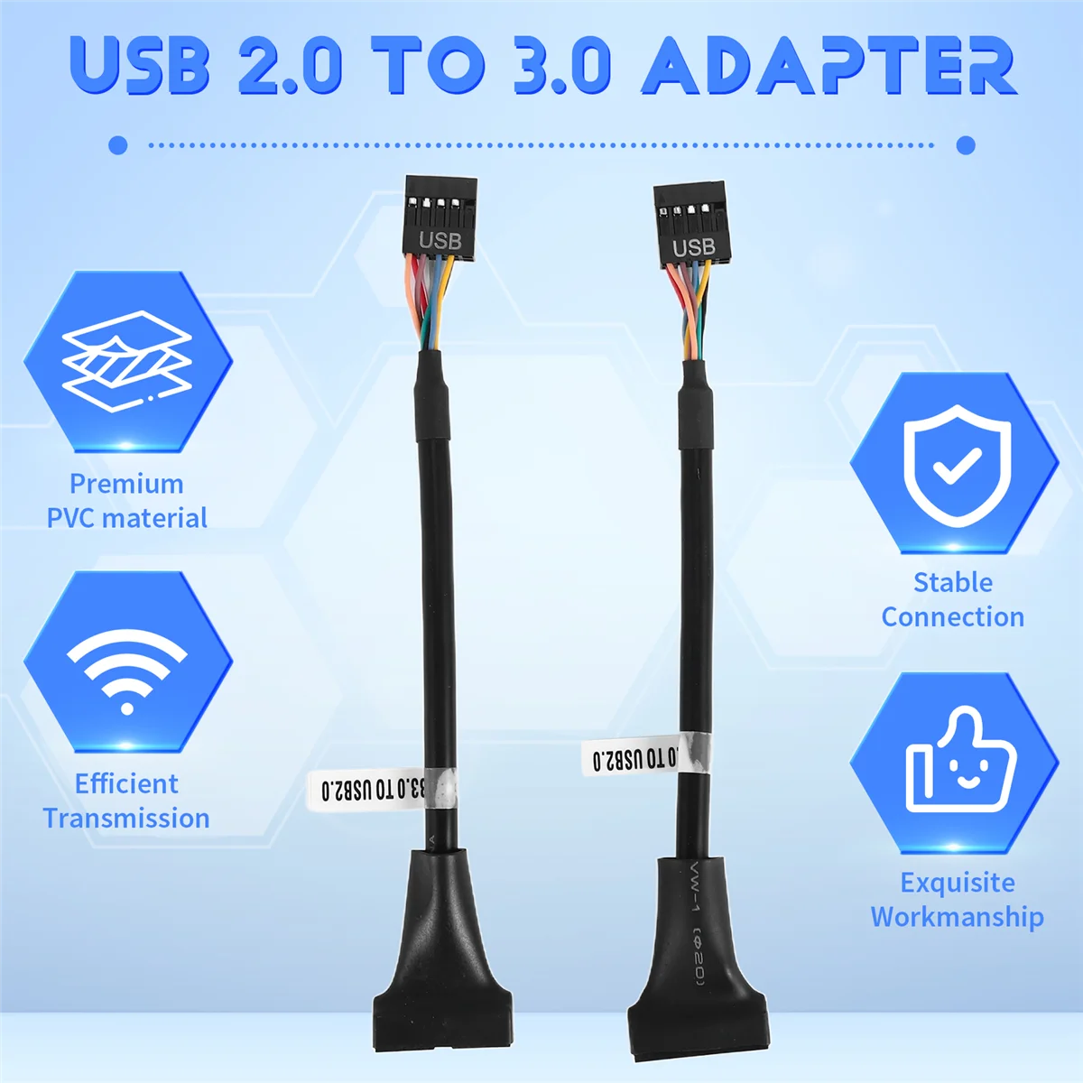 2 uds USB 3,0 encabezado a USB 2,0, USB 3,0 a USB 2,0 Cable adaptador de placa base, USB 3,0 de 19 pines macho a USB 2,0 hembra de 9 pines