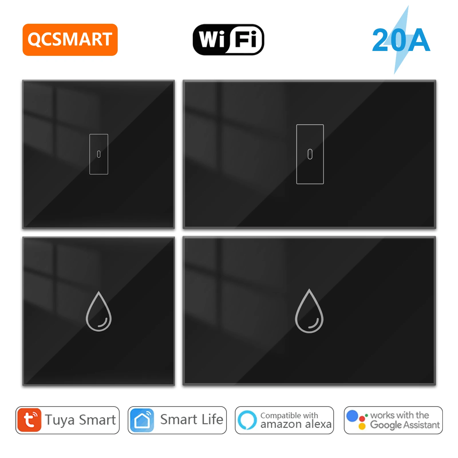 QCSMART EU US WiFi Boiler Water Heater Black Switch 4400W Tuya Smart Life Remote Inching Voice Control Google Assistant Alexa