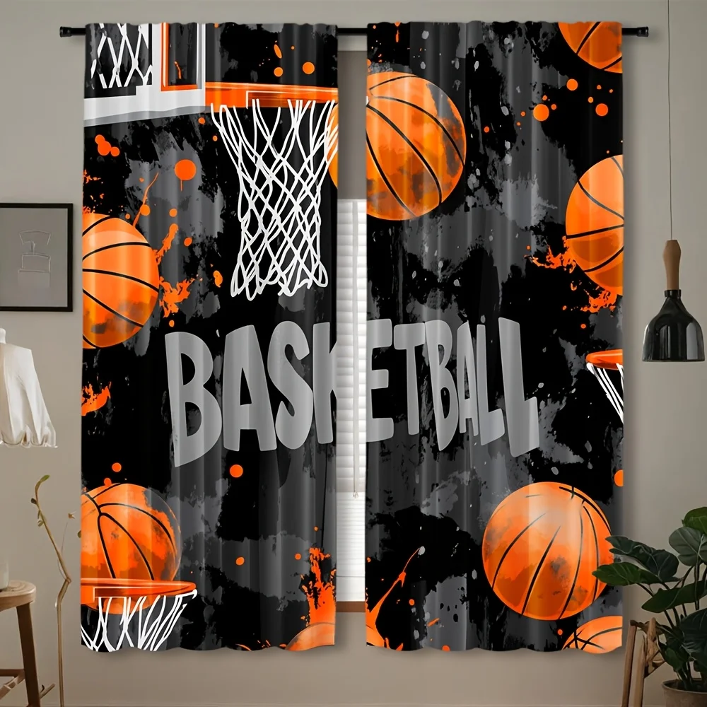 Athletic Basketball Curtain Black Sports Decor Window Panel Man Cave Gym Room Wall Art Gift for Game Enthusiasts