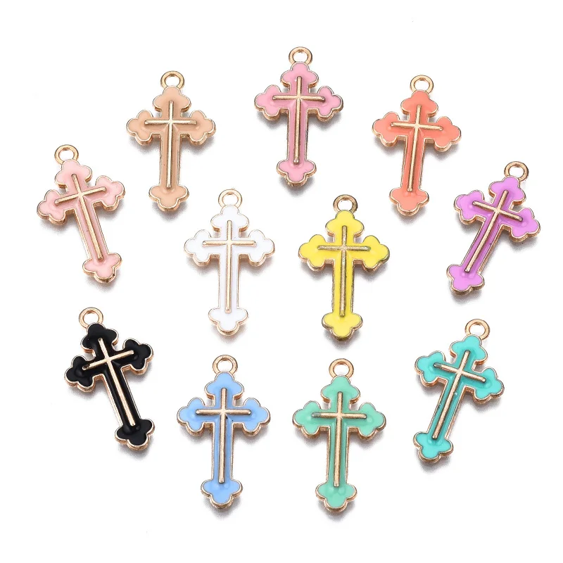 

100pcs Alloy Enamel Pendants Cross Charms Colorful for Earrings Pendants Necklaces Bracelets DIY Jewelry Making 25x14x2mm