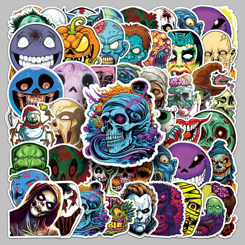 50/30/10PCS Horror Ghost Face Halloween Cartoon Graffiti Waterproof Decoration Luggage Laptop Phone Case Sticker School Supplies